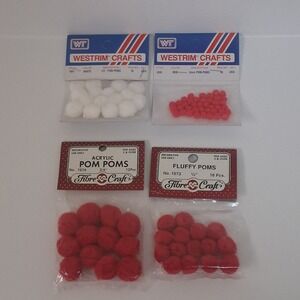 4 Vintage Fibre Craft Crafting Fluffy Pom Poms Crafter Supplies Westrim Colorful